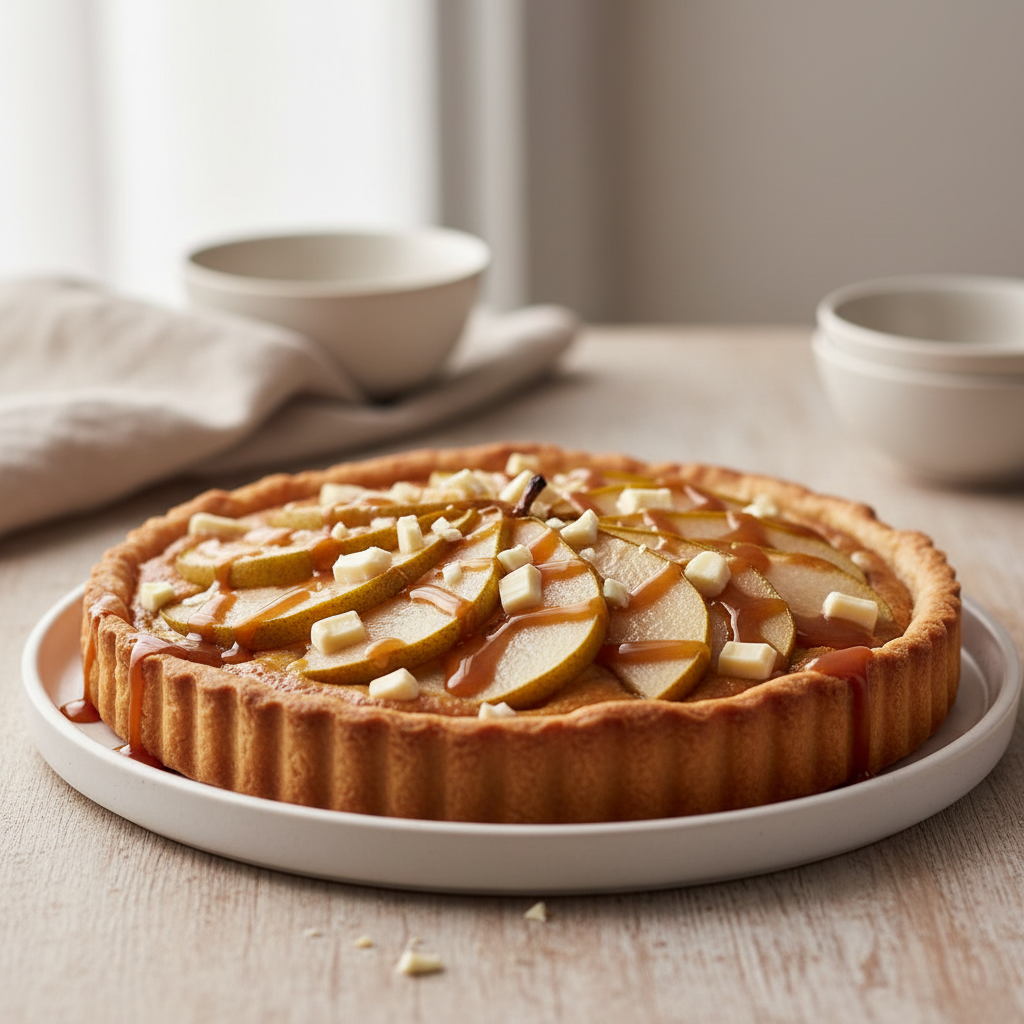 découvrez la recette gourmande de la tarte poires chocolat blanc caramel, un dessert irrésistible qui séduira tous les gourmands à coup sûr.